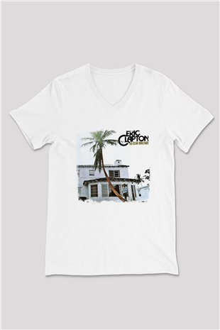 Eric Clapton Baskılı Unisex Beyaz V Yaka Tişört