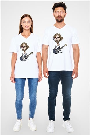 Eric Clapton Beyaz Unisex V Yaka Tişört T-Shirt