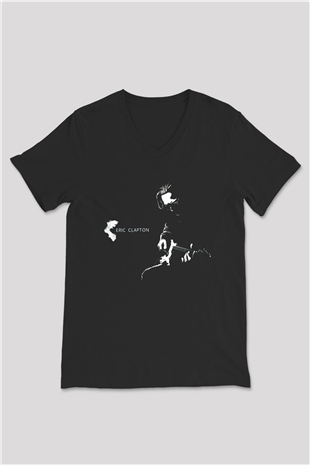 Eric Clapton Siyah Unisex V Yaka Tişört T-Shirt