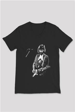 Eric Clapton Siyah Unisex V Yaka Tişört T-Shirt