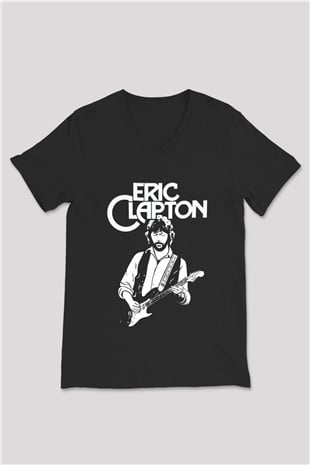 Eric Clapton Siyah Unisex V Yaka Tişört T-Shirt