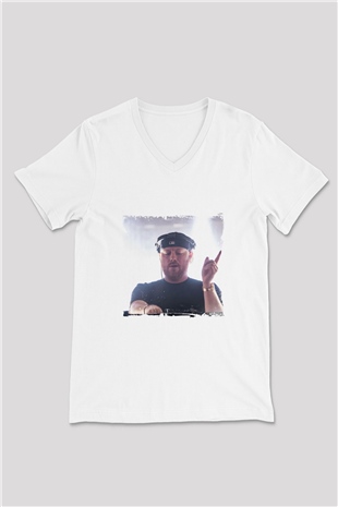Eric Prydz Baskılı Beyaz V Yaka Unisex Tişört