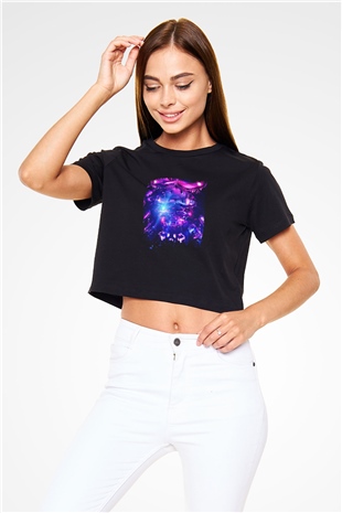 Eric Prydz Baskılı Crop Top Siyah Kadın Tişört