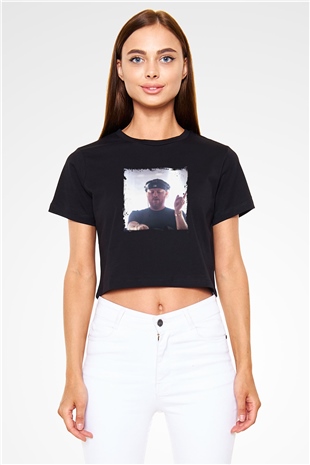 Eric Prydz Baskılı Crop Top Siyah Kadın Tişört