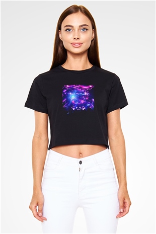 Eric Prydz Baskılı Crop Top Siyah Kadın Tişört