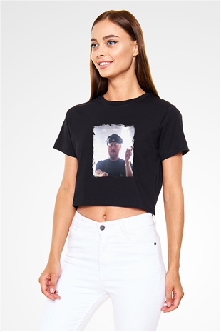 Eric Prydz Baskılı Crop Top Siyah Kadın Tişört