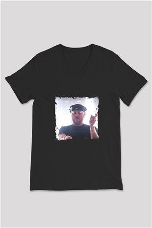 Eric Prydz Baskılı Unisex Siyah V Yaka Tişört