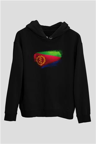 Eritre - Eritrea Bayrağı Baskılı Unisex Siyah Hoodie