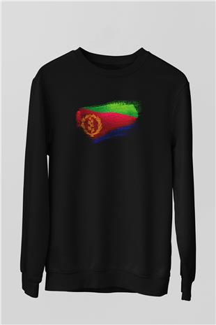 Eritre - Eritrea Bayrağı Baskılı Unisex Siyah Sweatshirt
