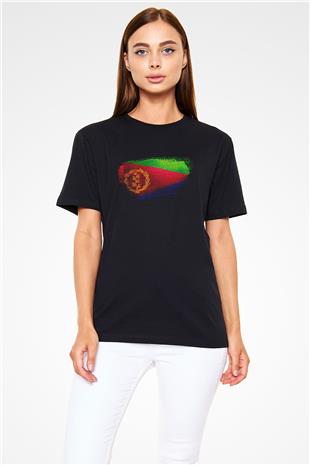 Eritre - Eritrea Bayrağı Baskılı Unisex Siyah Tişört