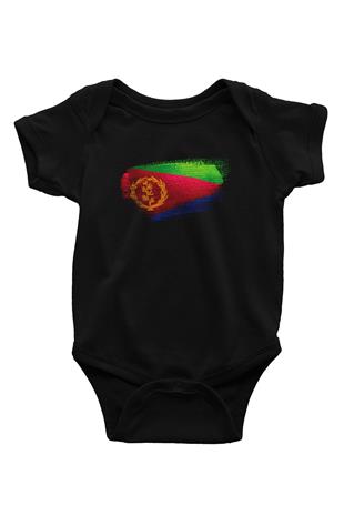 Eritre - Eritrea Bayrağı Baskılı Unisex Siyah Bebek Body - Zıbın