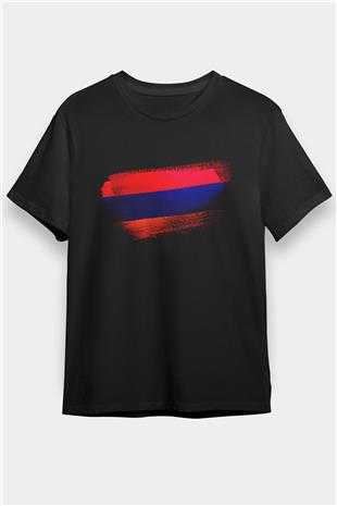 Ermenistan - Armenia Bayrağı Baskılı Unisex Siyah Tişört
