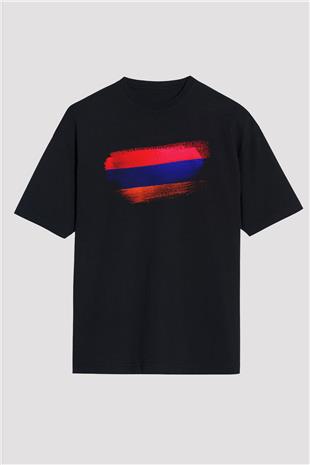 Ermenistan - Armenia Bayrağı Baskılı Unisex Siyah Oversize Tişört