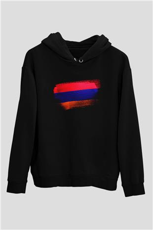Ermenistan - Armenia Bayrağı Baskılı Unisex Siyah Hoodie