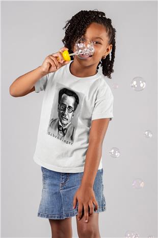 Erwin Schrödinger Baskılı Unisex Beyaz Çocuk Tişörtü - Tshirt