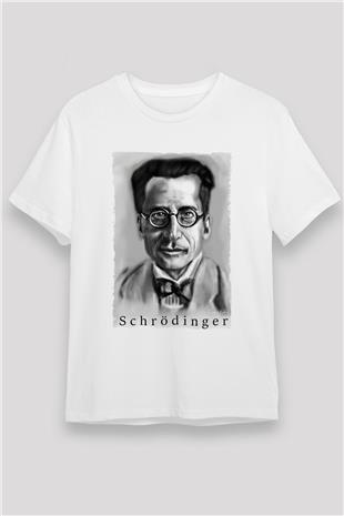 Erwin Schrödinger Baskılı Unisex Beyaz Tişört - Tshirt