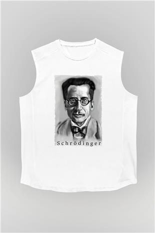 Erwin Schrödinger Baskılı Unisex Kolsuz Beyaz Tişört - Tshirt
