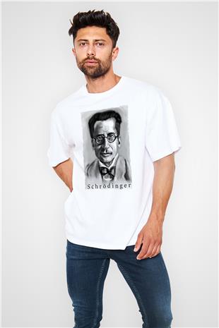 Erwin Schrödinger Baskılı Unisex Oversize Beyaz Tişört - Tshirt