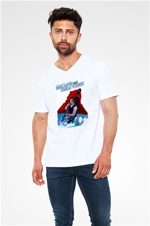 Escape from New York Beyaz Unisex  V Yaka Tişört
