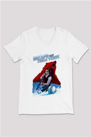 Escape from New York Beyaz Unisex  V Yaka Tişört