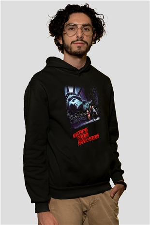 Escape from New York Siyah Unisex Kapüşonlu Sweatshirt