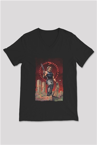 Escape from New York Siyah Unisex  V Yaka Tişört