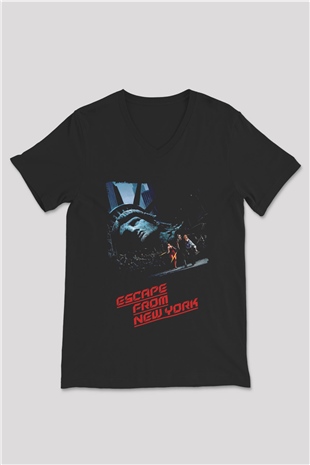 Escape from New York Siyah Unisex  V Yaka Tişört