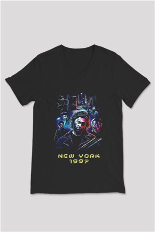 Escape from New York Siyah Unisex  V Yaka Tişört