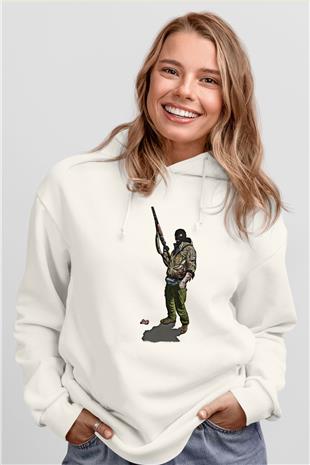 Escape From Tarkov Baskılı Beyaz Unisex Kapüşonlu Sweatshirt