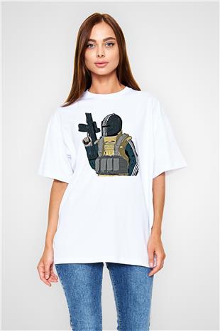 Escape From Tarkov Baskılı Beyaz Unisex Oversize Tişört - Tshirt