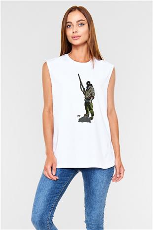 Escape From Tarkov Baskılı Beyaz Unisex Kolsuz Tişört - Tshirt