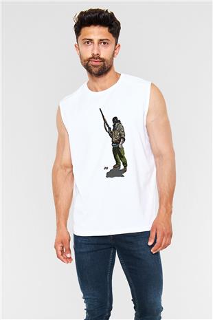 Escape From Tarkov Baskılı Beyaz Unisex Kolsuz Tişört - Tshirt