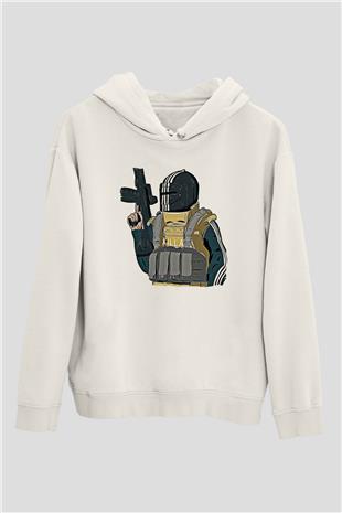 Escape From Tarkov Baskılı Beyaz Unisex Kapüşonlu Sweatshirt