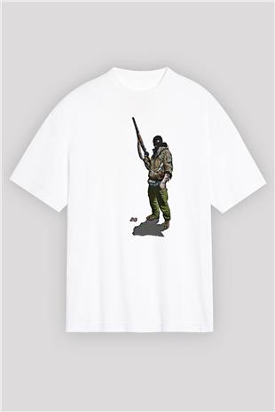 Escape From Tarkov Baskılı Beyaz Unisex Oversize Tişört - Tshirt