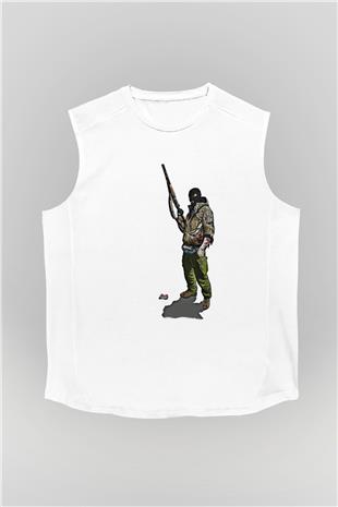 Escape From Tarkov Baskılı Beyaz Unisex Kolsuz Tişört - Tshirt
