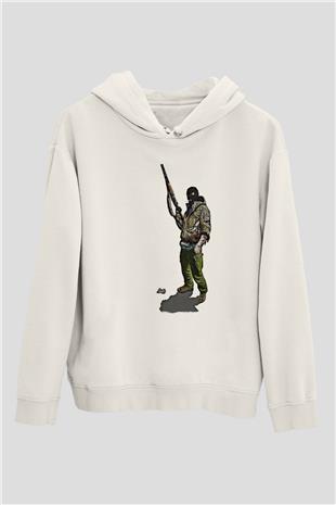 Escape From Tarkov Baskılı Beyaz Unisex Kapüşonlu Sweatshirt