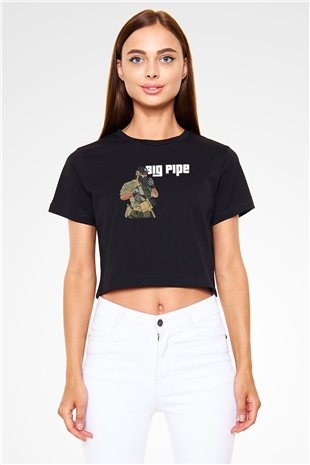Escape From Tarkov Baskılı Siyah Crop Top Kadın Tişört - Tshirt