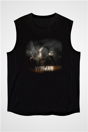 Escape From Tarkov Baskılı Unisex Siyah Kolsuz Tişört - Tshirt