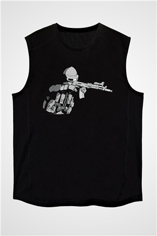 Escape From Tarkov Baskılı Unisex Siyah Kolsuz Tişört - Tshirt