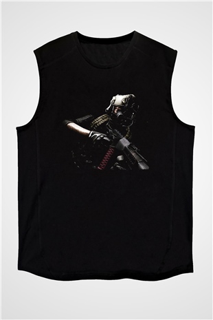Escape From Tarkov Baskılı Unisex Siyah Kolsuz Tişört - Tshirt
