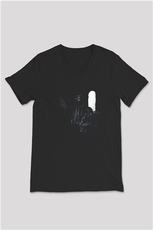 Escape From Tarkov Baskılı Unisex Siyah V Yaka Tişört - Tshirt