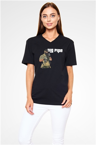 Escape From Tarkov Baskılı Unisex Siyah V Yaka Tişört - Tshirt