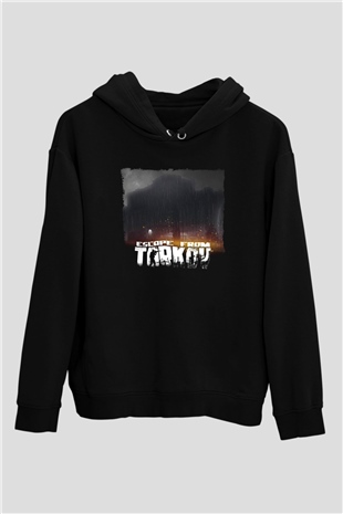 Escape From Tarkov Baskılı Unisex Siyah Kapüşonlu Sweatshirt