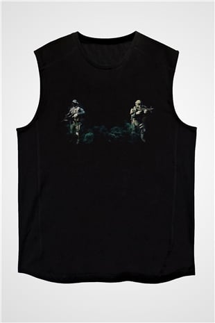 Escape From Tarkov Baskılı Unisex Siyah Kolsuz Tişört - Tshirt