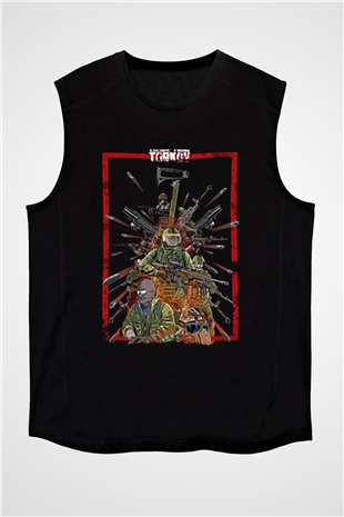 Escape From Tarkov Baskılı Unisex Siyah Kolsuz Tişört - Tshirt