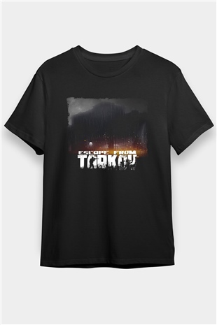 Escape From Tarkov Baskılı Unisex Siyah Tişört - Tshirt