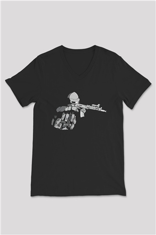 Escape From Tarkov Baskılı Unisex Siyah V Yaka Tişört - Tshirt