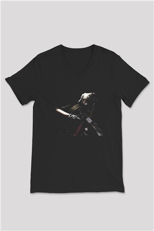 Escape From Tarkov Baskılı Unisex Siyah V Yaka Tişört - Tshirt