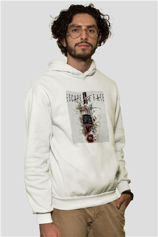 Escape the fate Baskılı Beyaz Unisex Kapüşonlu Sweatshirt