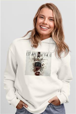 Escape the fate Baskılı Beyaz Unisex Kapüşonlu Sweatshirt